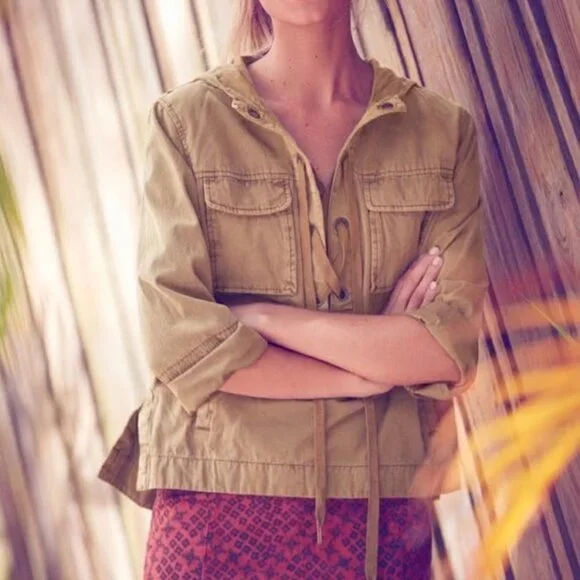 Free People Tan Lace Up Safari Pullover Jacket in size Medium - Picture 3 of 6